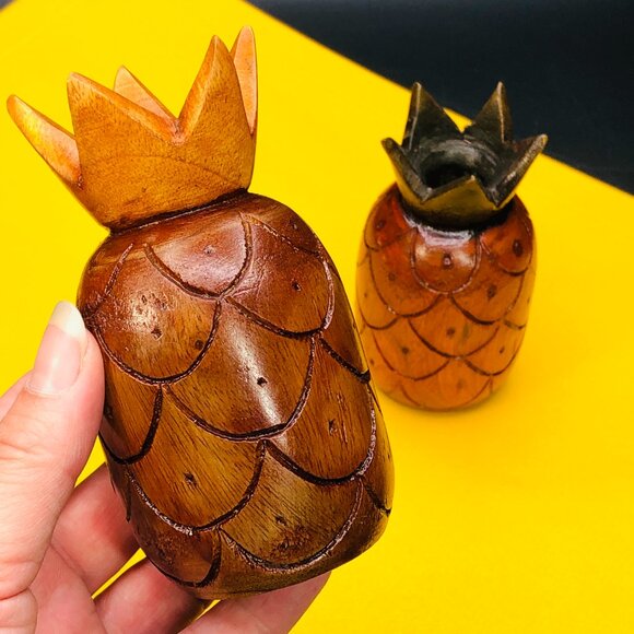 Vintage Wooden Pineapple Fruit Candleholder PAIR Tropical Tiki Bar Room Decor - Picture 8 of 10